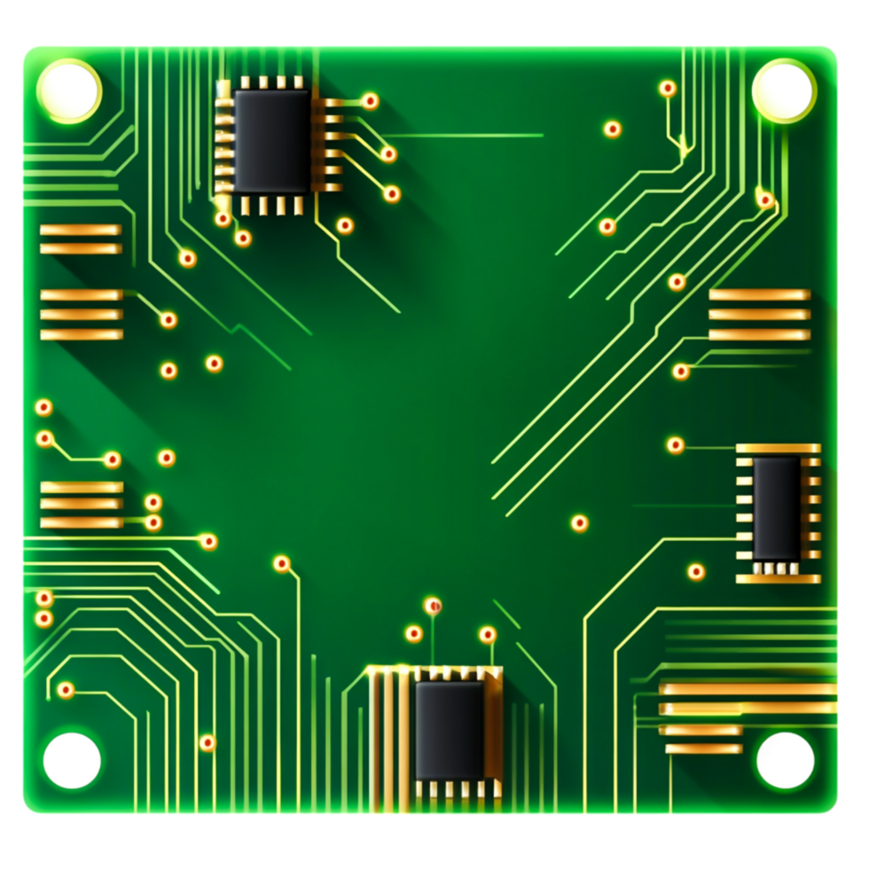 closeup View of a Green Circuit Board with Integrated Chips and Connection Pathways png