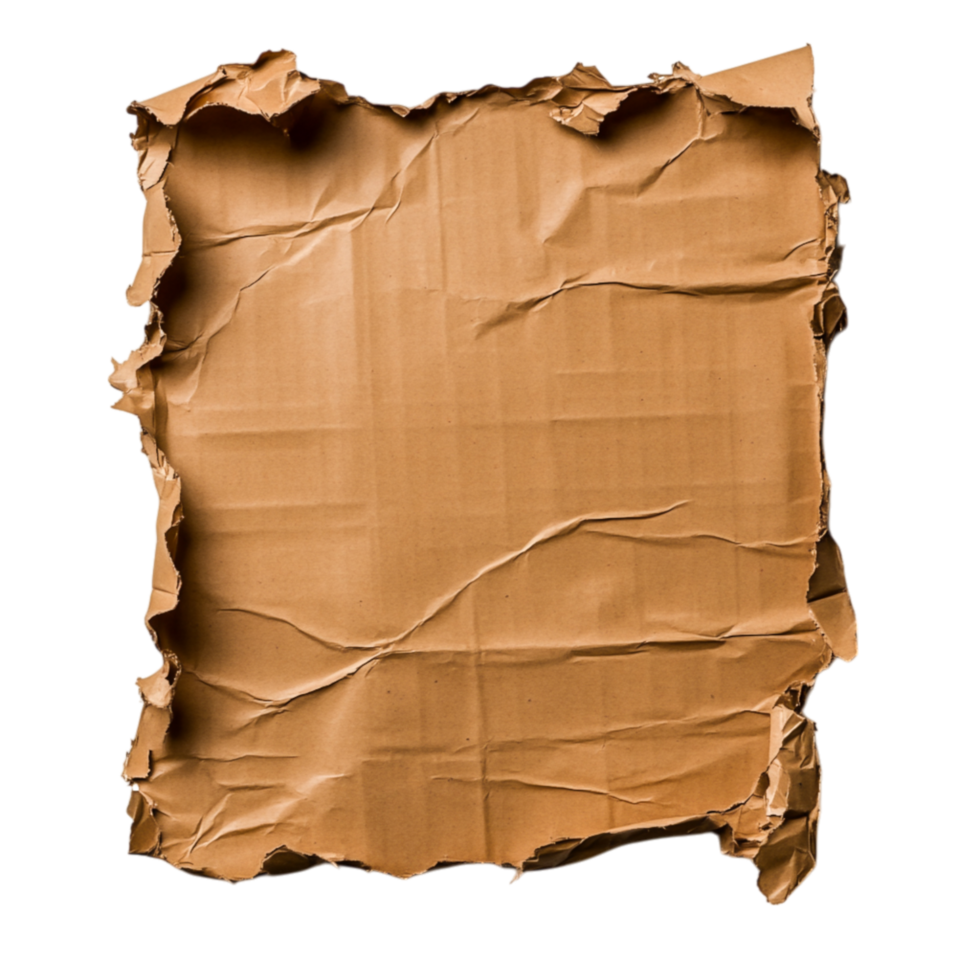 Textured Vintage Brown Cardboard Sheet with Torn Edges and Creased Surface for Background png