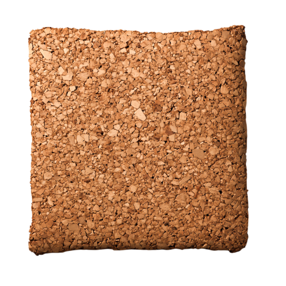 Textured cork square tile with natural brown hues and unique surface patterns png