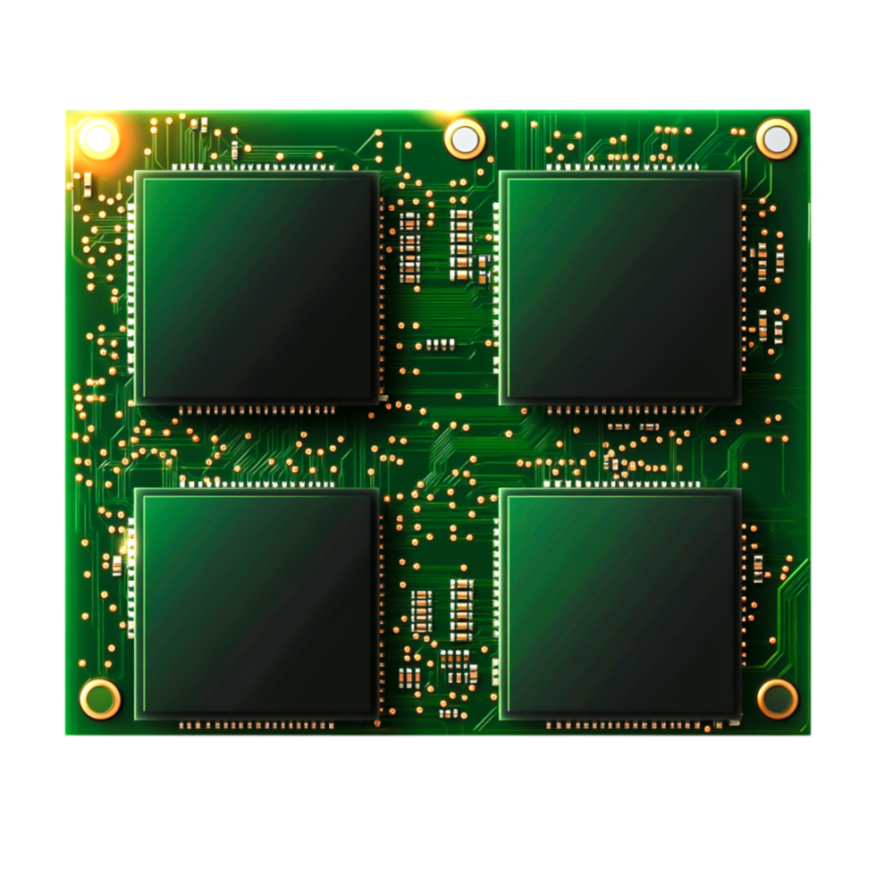 alta resolução fechar-se do uma o circuito borda com microchips e eletrônico componentes png