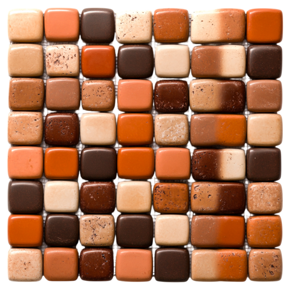 Colorful Square Mosaic Tiles in Earth Tones for Interior Design and Home Decor png
