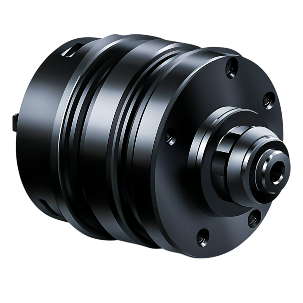 Black Industrial Motor Component with Smooth Finish and Detailed Mechanics png