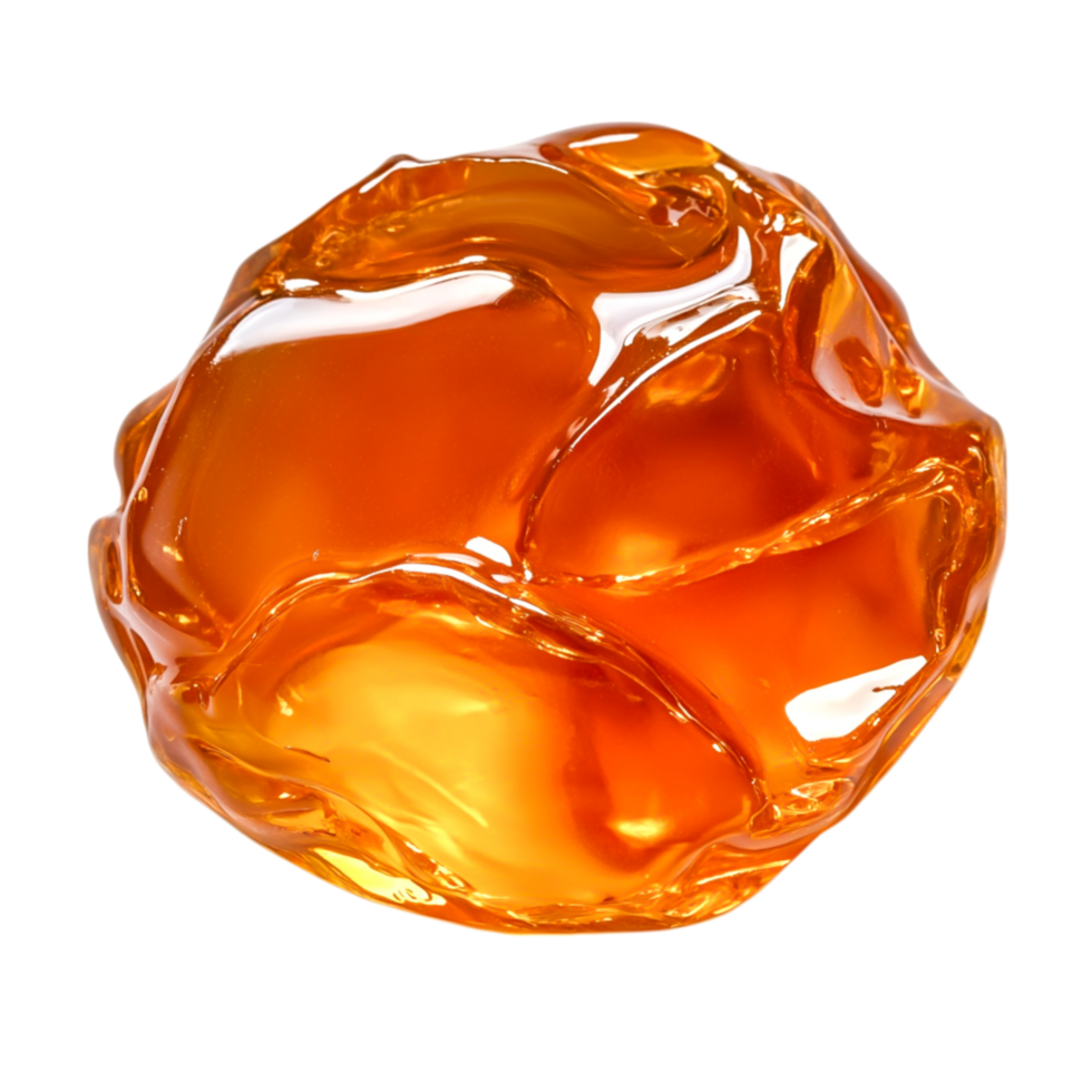 Glowing round amber orb resembling resin with smooth curves and light reflections png