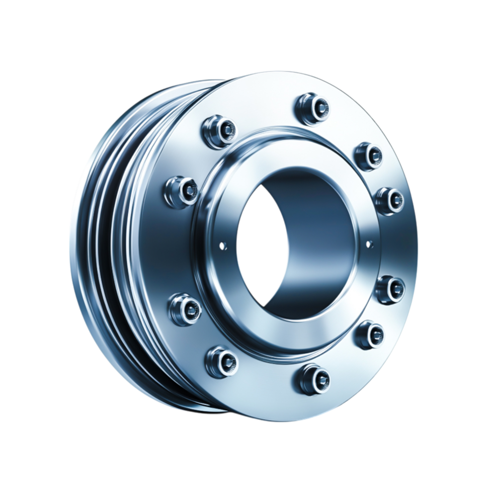 Shiny Chrome Mechanical Component with Bolt Holes and Smooth Surface for Engineering Use png