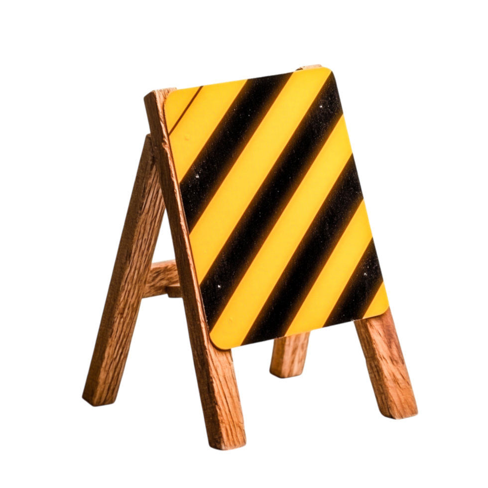 Warning Sign Displaying Black and Yellow Stripes on Wooden Stand for Safety Alerts png