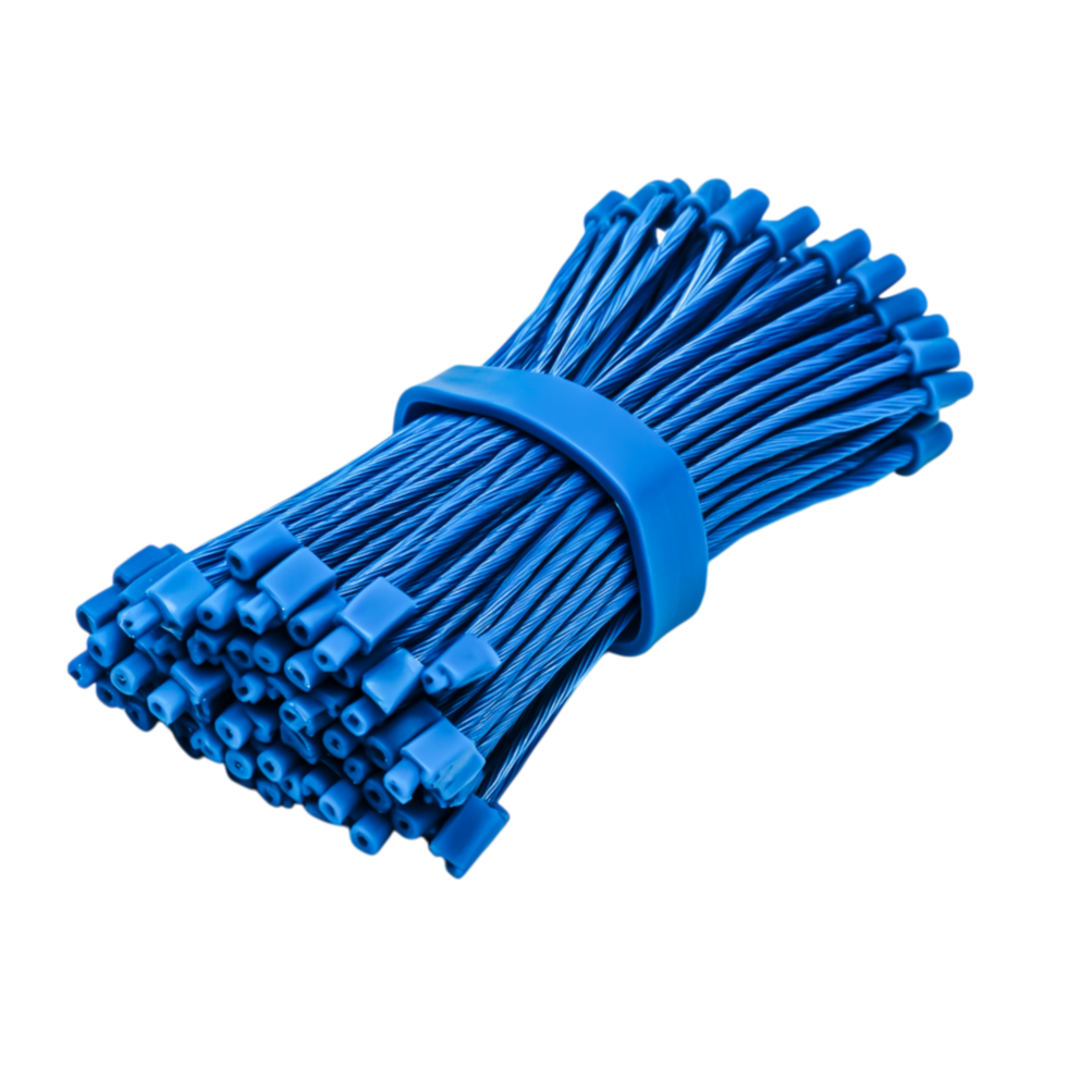 Bundle of Blue Electrical Wires with Connectors for Various Wiring Projects png