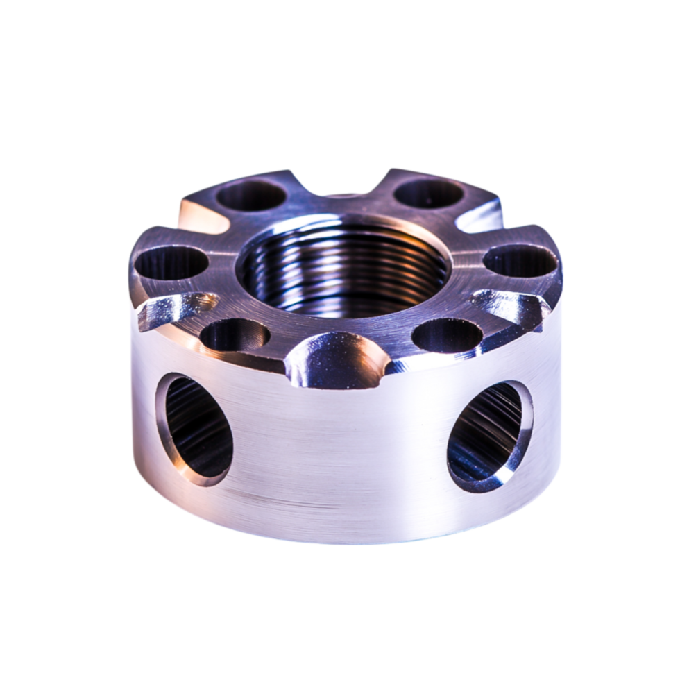 closeup of Silver Mechanical Flange with Multiple Holes and Precision Textures png