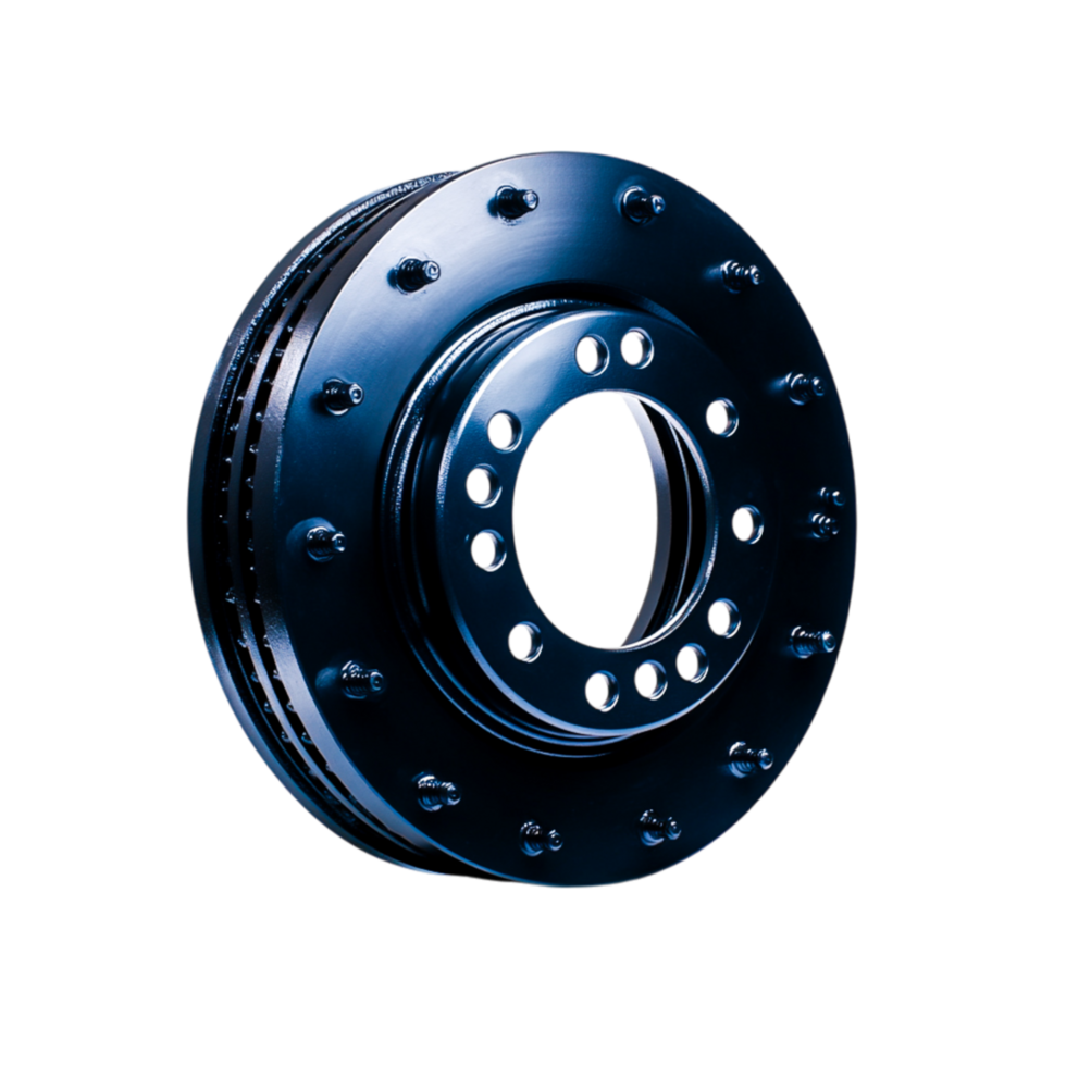 Detailed closeup of a Metallic Automotive Brake Rotor with Visible Holes and Finishing png