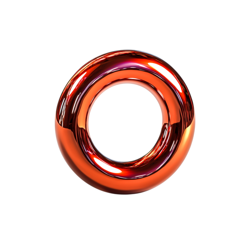 Glossy Red Metallic Torus Shape with Smooth Curves and Reflective Surface png