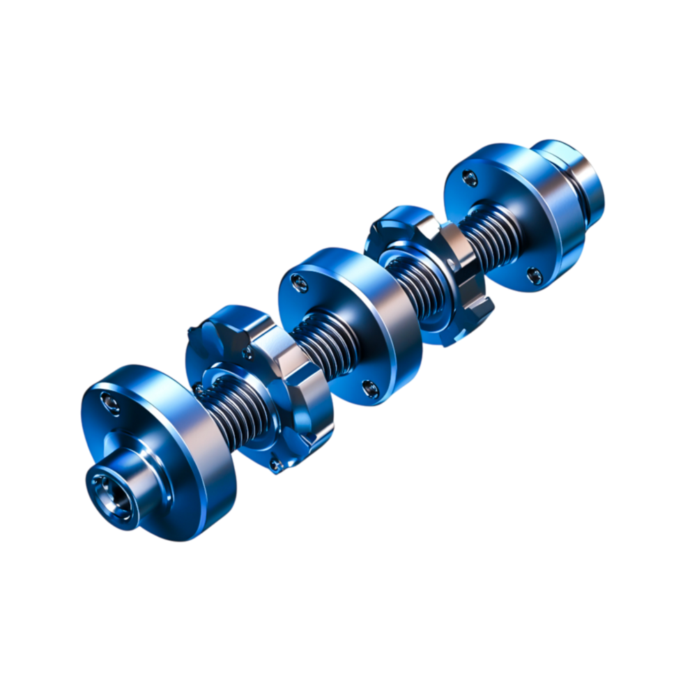 Detailed closeup of Blue Metal Fasteners with Threads and Bolts on png