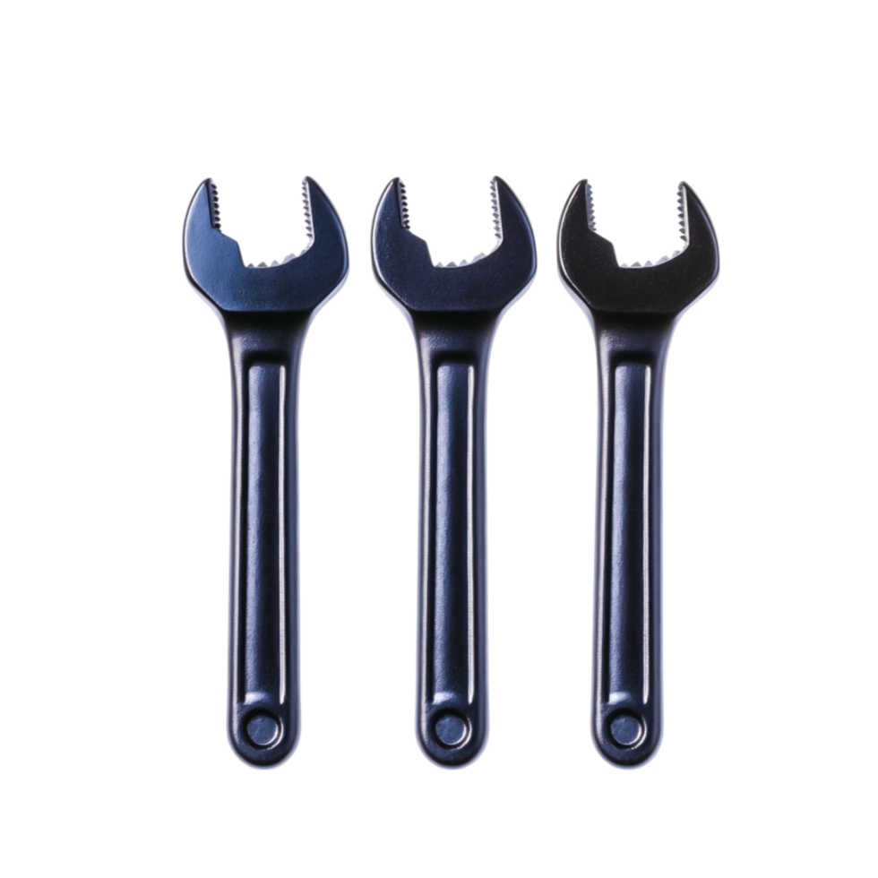 Set of Three Black Wrenches for Mechanical and Maintenance Tasks in Various Sizes png