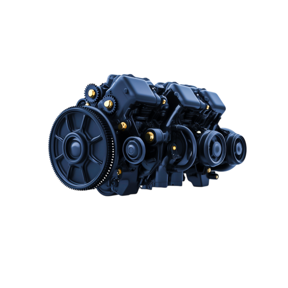 Detailed Mechanical Engine Design with High-Tech Components and Modern Aesthetics png