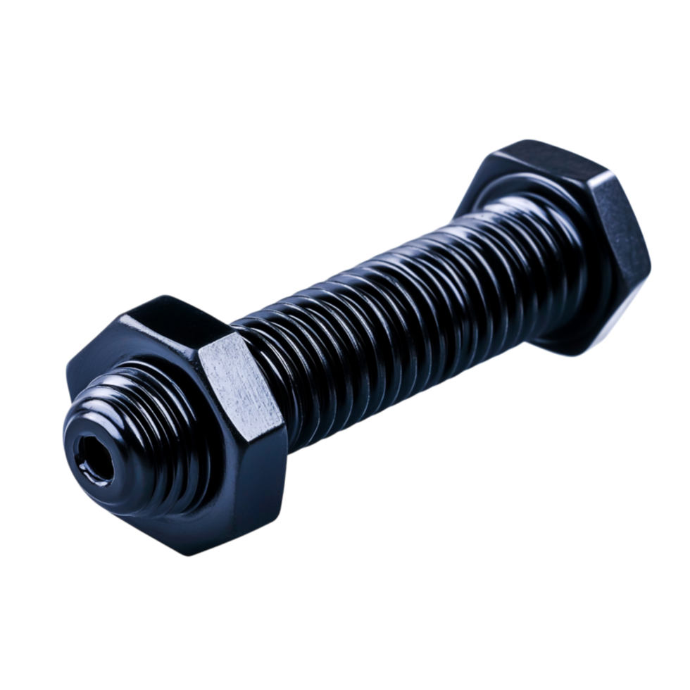 closeup View of a Black Hex Bolt with Threaded Shank and Hexagonal Head png