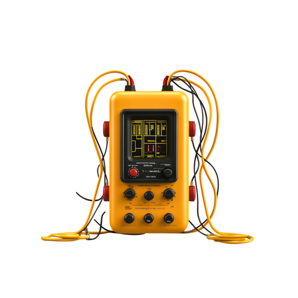 Detailed Vintage Electrical Device with Display Screen and Colorful Cables png