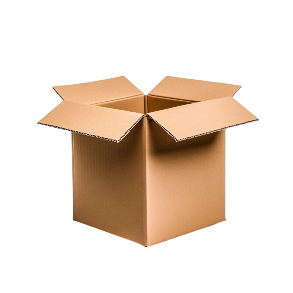 Empty cardboard box with open flaps for packaging solutions png