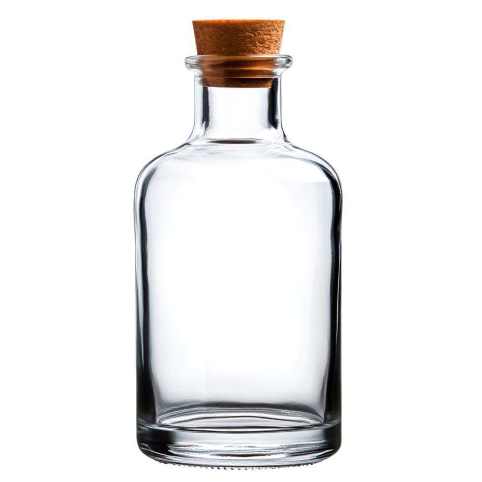 Empty Glass Bottle with Cork Stopper for Liquid Storage png