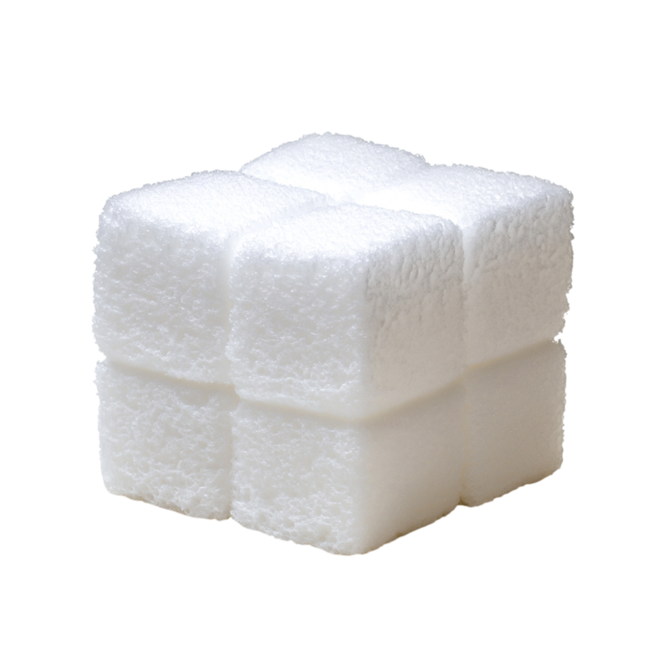 White Sugar Cubes Stacked White Surface for Culinary and Beverage Use png