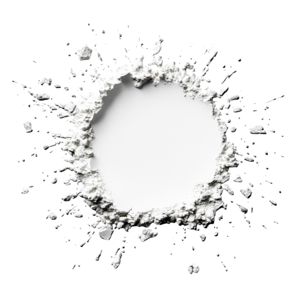 White Hole in Wall with Cracked Edges and Debris Surrounding Plain Background png