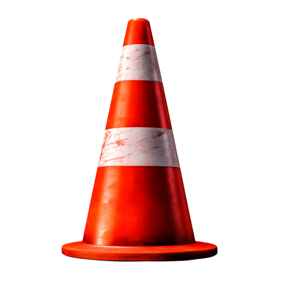 Bright Orange Traffic Cone with White Reflective Stripes Isolated png