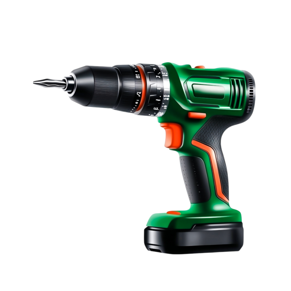 Green Cordless Power Drill with Battery on for DIY and Construction Projects png
