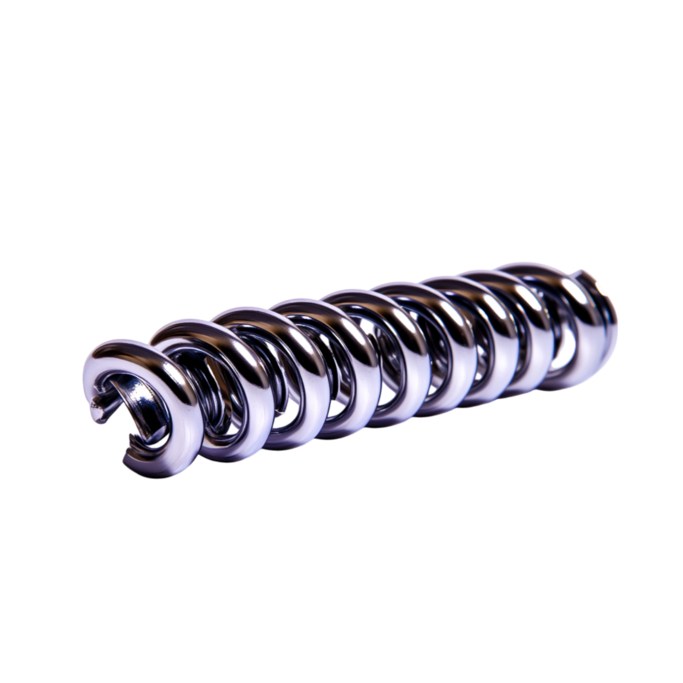 Metallic Coil Spring with Shiny Surface and Curved Design on png