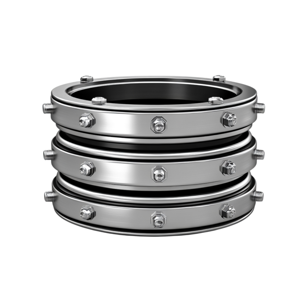 Stack of Three Metallic Rings with Bolts for Industrial Use png