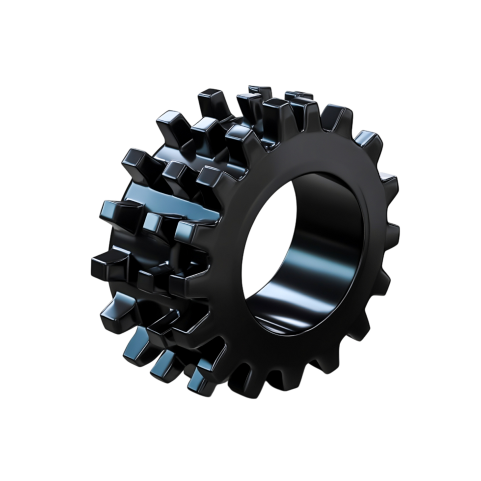 Black Gear with Sharp Teeth Rotating Transparent Background for Industrial Use png