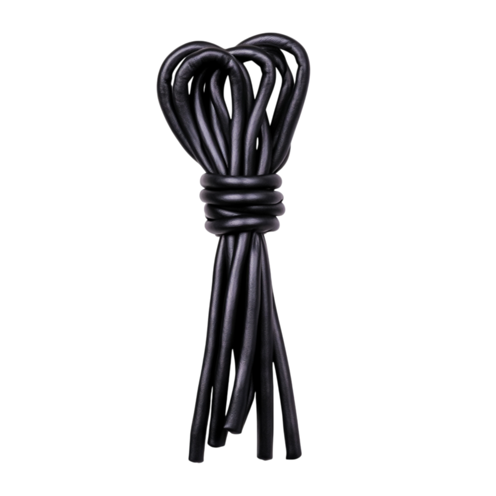 Black Rubber Cord Tied in Knot with Loose Ends Dark Background for Design Projects png