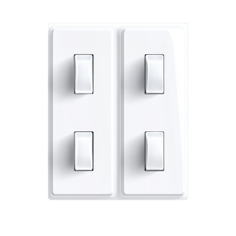 White Light Switch Panel with Four Toggle Switches Clean Background png
