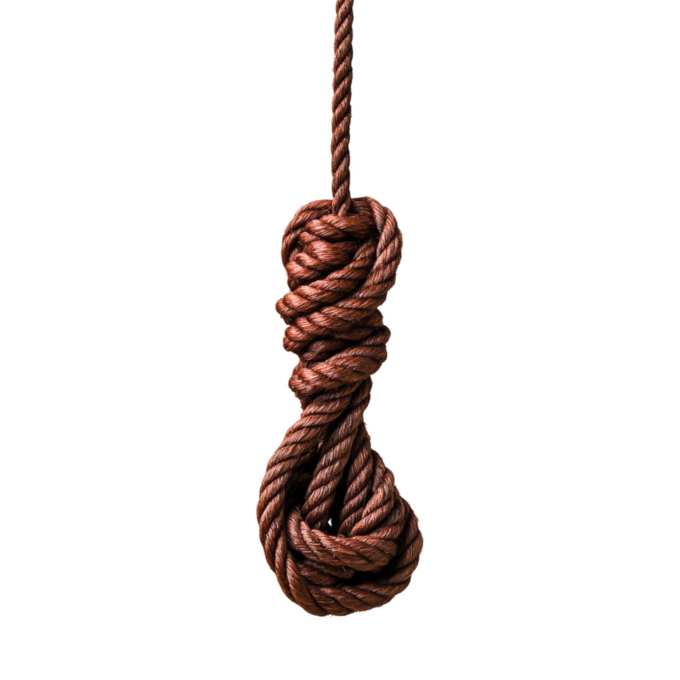 Detailed closeup of a Brown Rope Knot Hanging for Art Use png