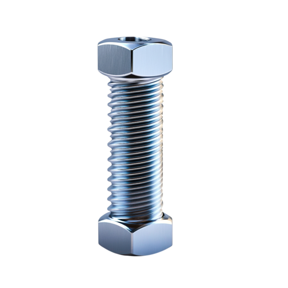 Detailed closeup of a Bright Metal Bolt with a Hexagonal Head and Threaded Body png