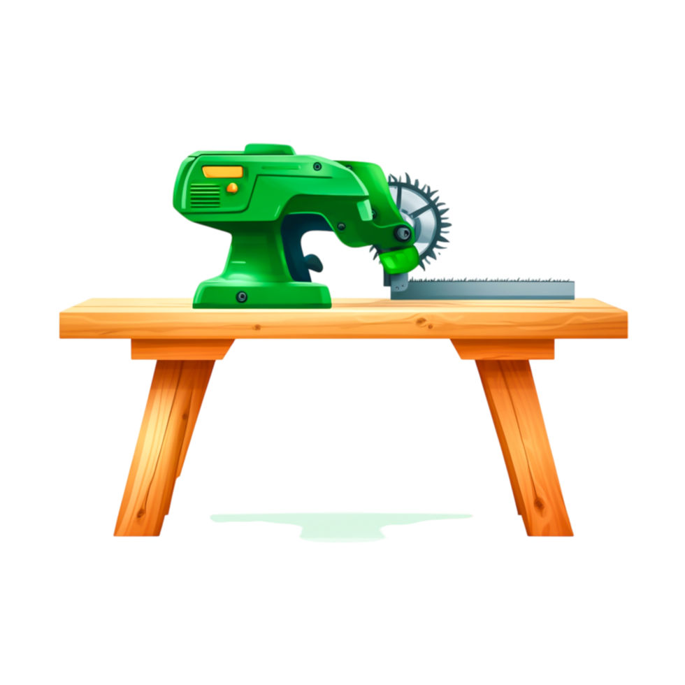 Green Electric Saw on Wooden Table in Bright Workshop Environment for DIY Projects png