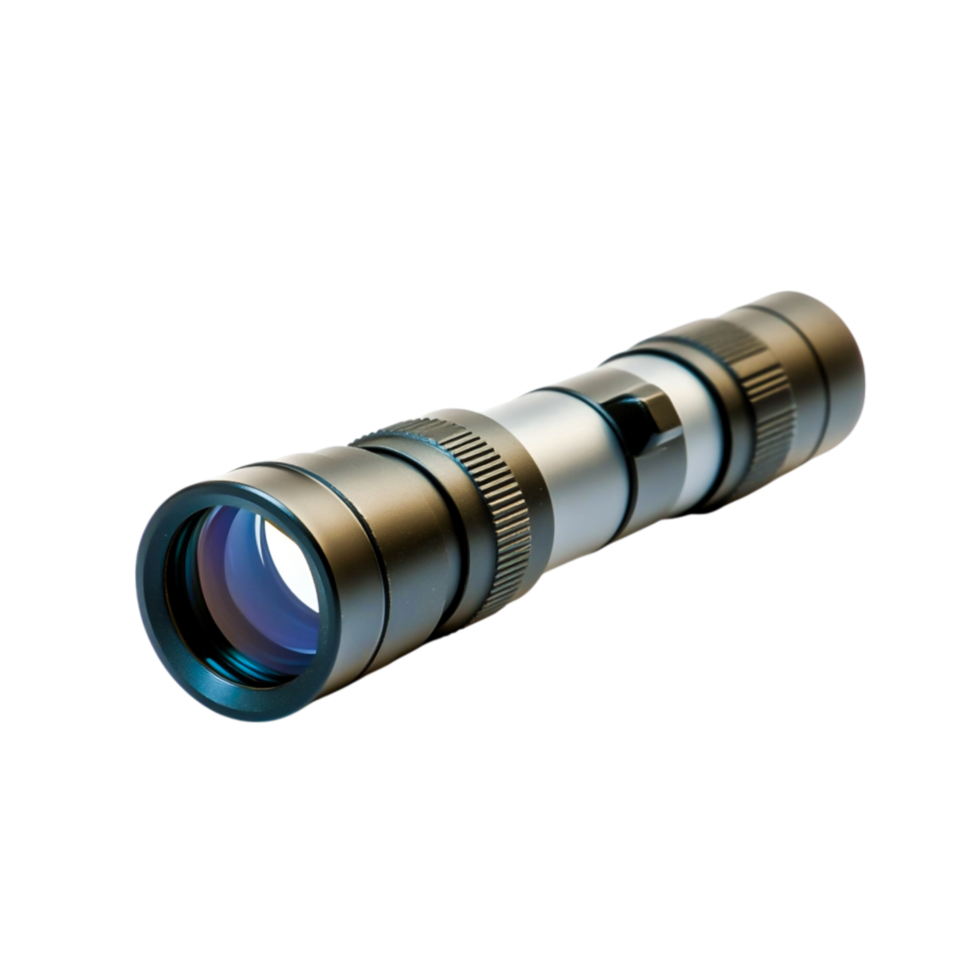 Compact Black and Silver Telescope with Adjustable Focusing and Clear Lens png