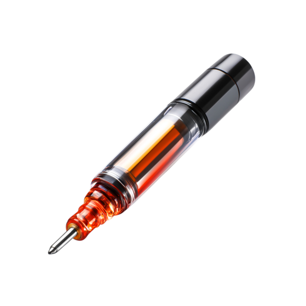 Sleek and Modern Transparent Pen with Orange Ink Cartridge and Glossy Finish png