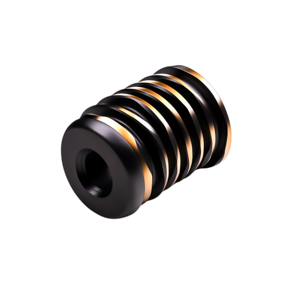 Abstract closeup of a metallic black and gold coil with smooth surface detail png