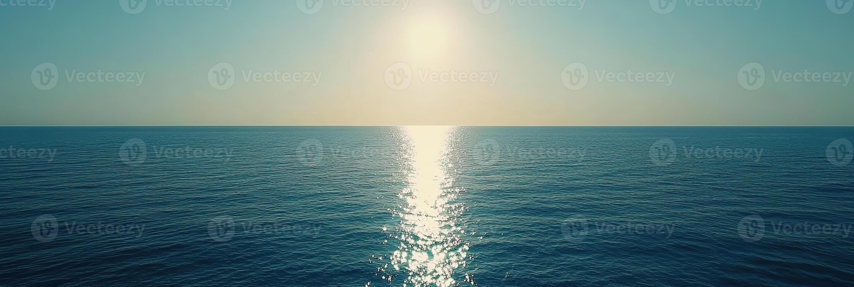 Tranquil photo banner capturing peaceful ocean surface with gentle sunlight reflections. Perfect for minimalist designs, wellness campaigns and serene nature visuals