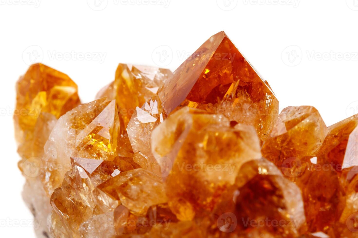 Macro mineral, stone Citrine in rock in crystals on a white background photo