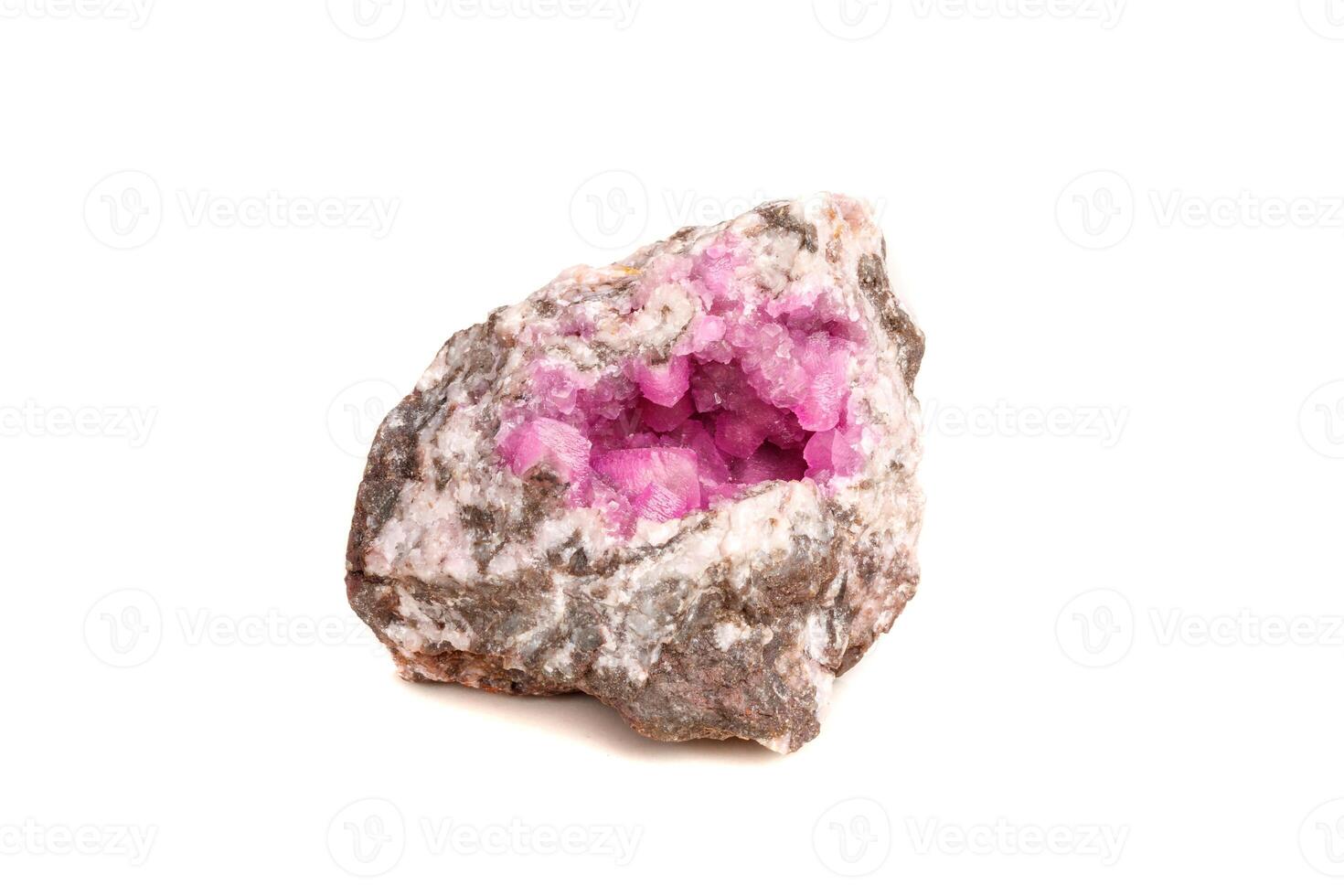 Macro mineral, stone Cobalt Calcite rock on white background photo