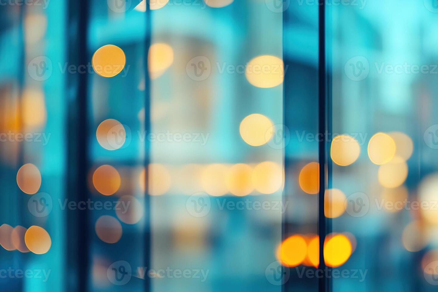 Abstract blurred background featuring soft bokeh lights inside modern shopping center. Ideal for illustrating urban lifestyle, retail culture and contemporary commerce photo