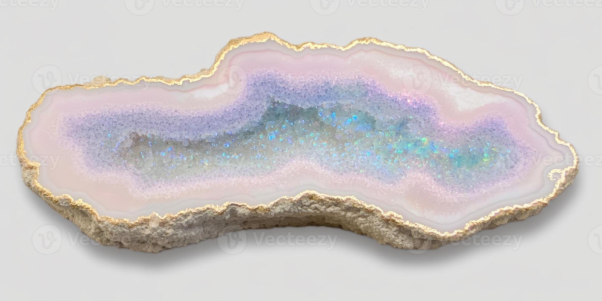 Stunning iridescent geode with crystalline patterns on neutral background photo