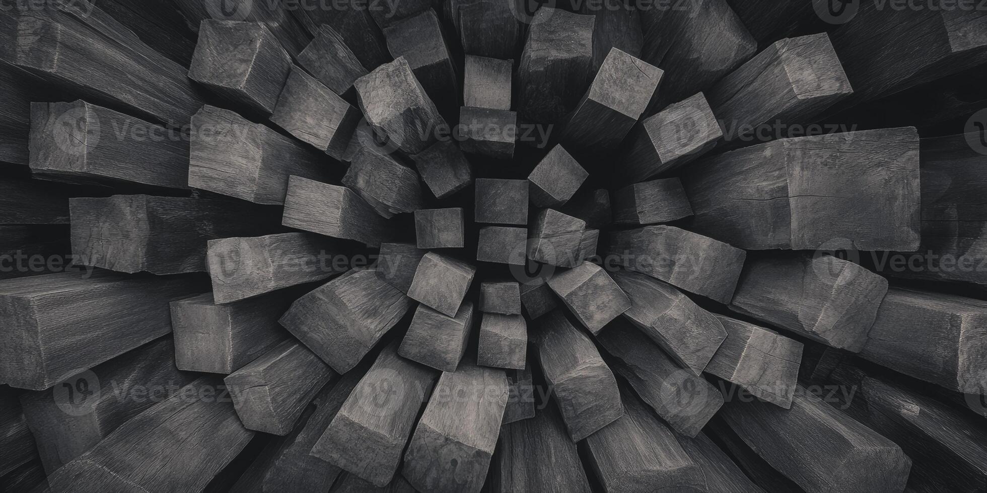 Abstract geometric pattern of dark wooden cubes in circular arrangement photo