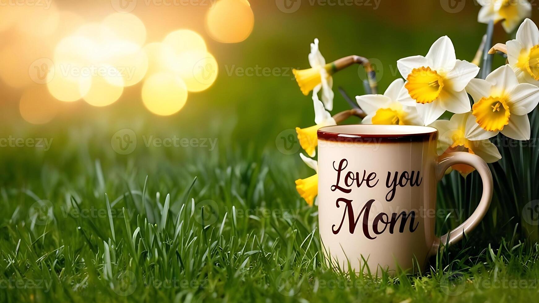 Ceramic mug on grass with the mother's day concept photo