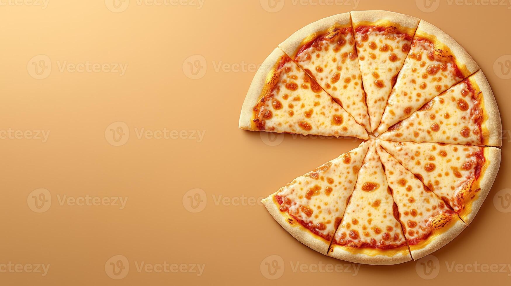Sliced tasty pizza with melted cheese on orange background, copy space photo