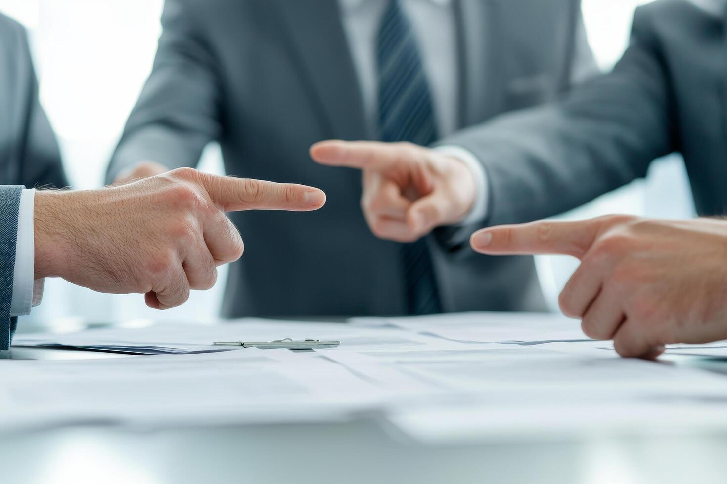 Businessmen arguing with fingers pointed at each other. photo