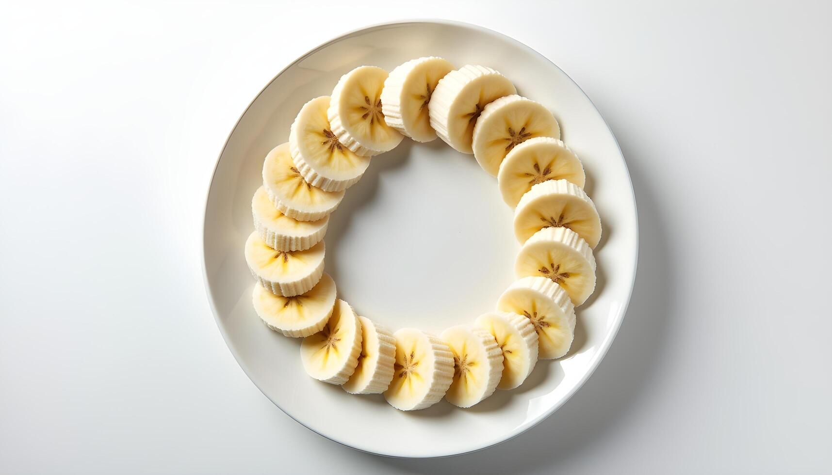 A plate of sliced bananas arranged in a circle photo