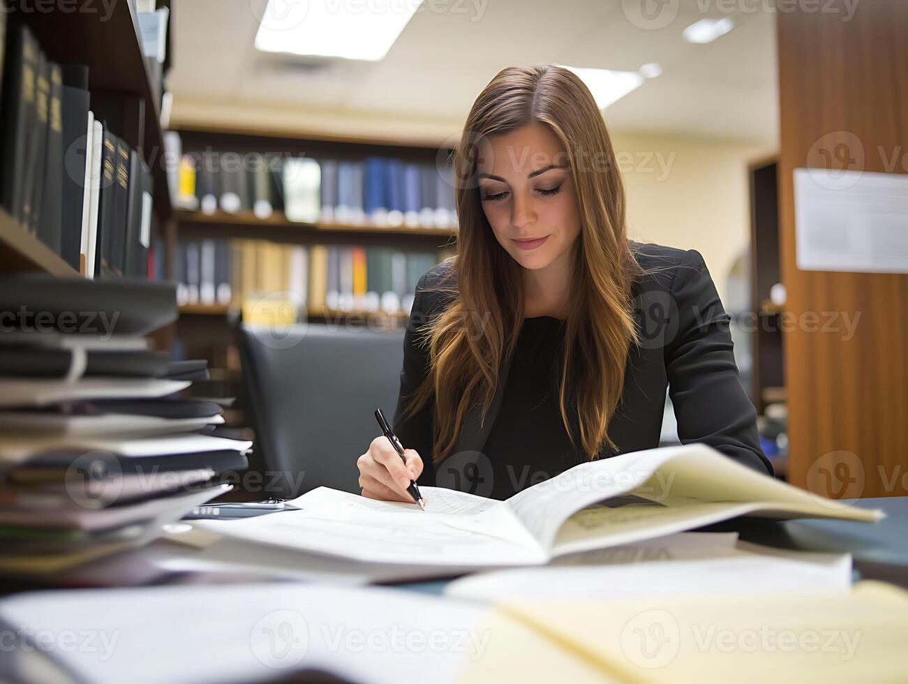paralegal preparing documents in law firm office photo