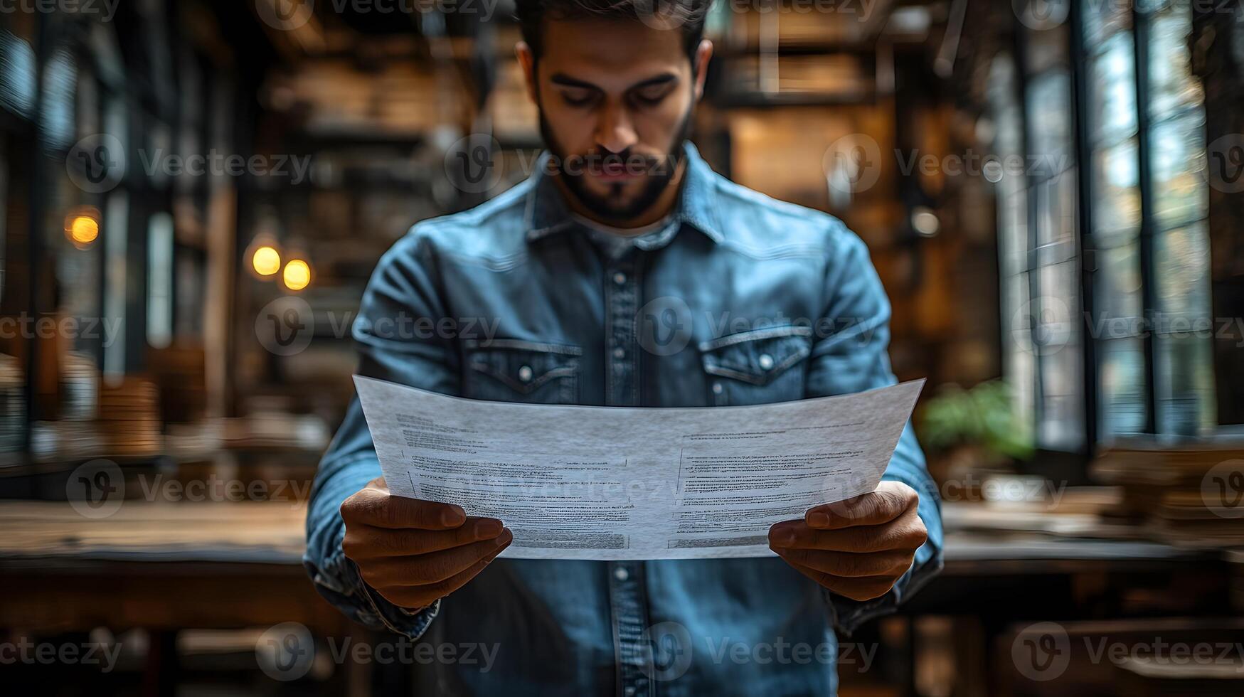 A creative professional holding printed document with usage rights photo