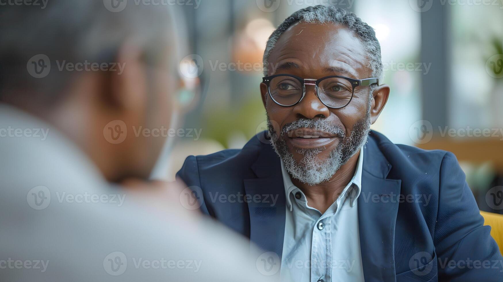 advisor explaining financial risk management strategies to clients in office photo