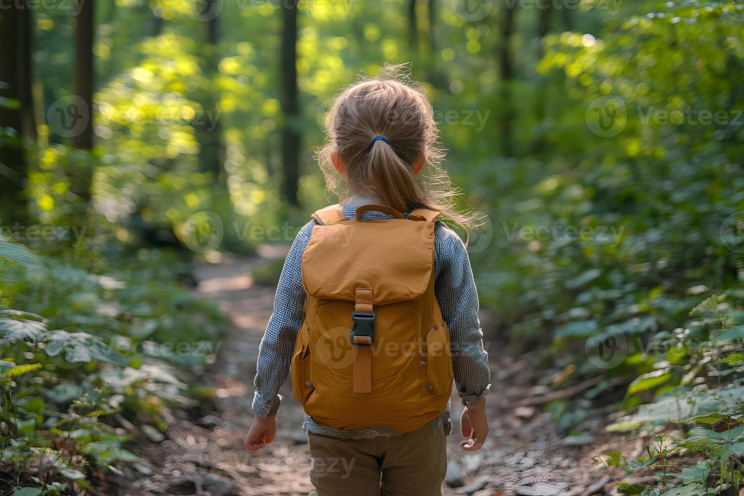 children exploring forest trail adventurous spirit summer vacation photo