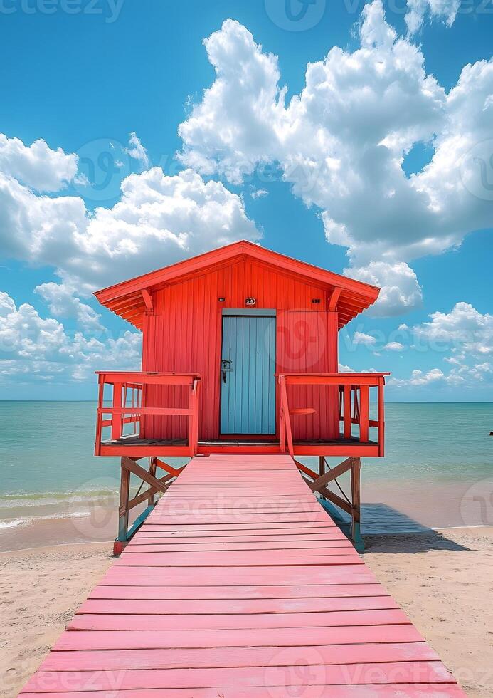 lifeguard tower on deserted beach, retro summer aesthetic, photo